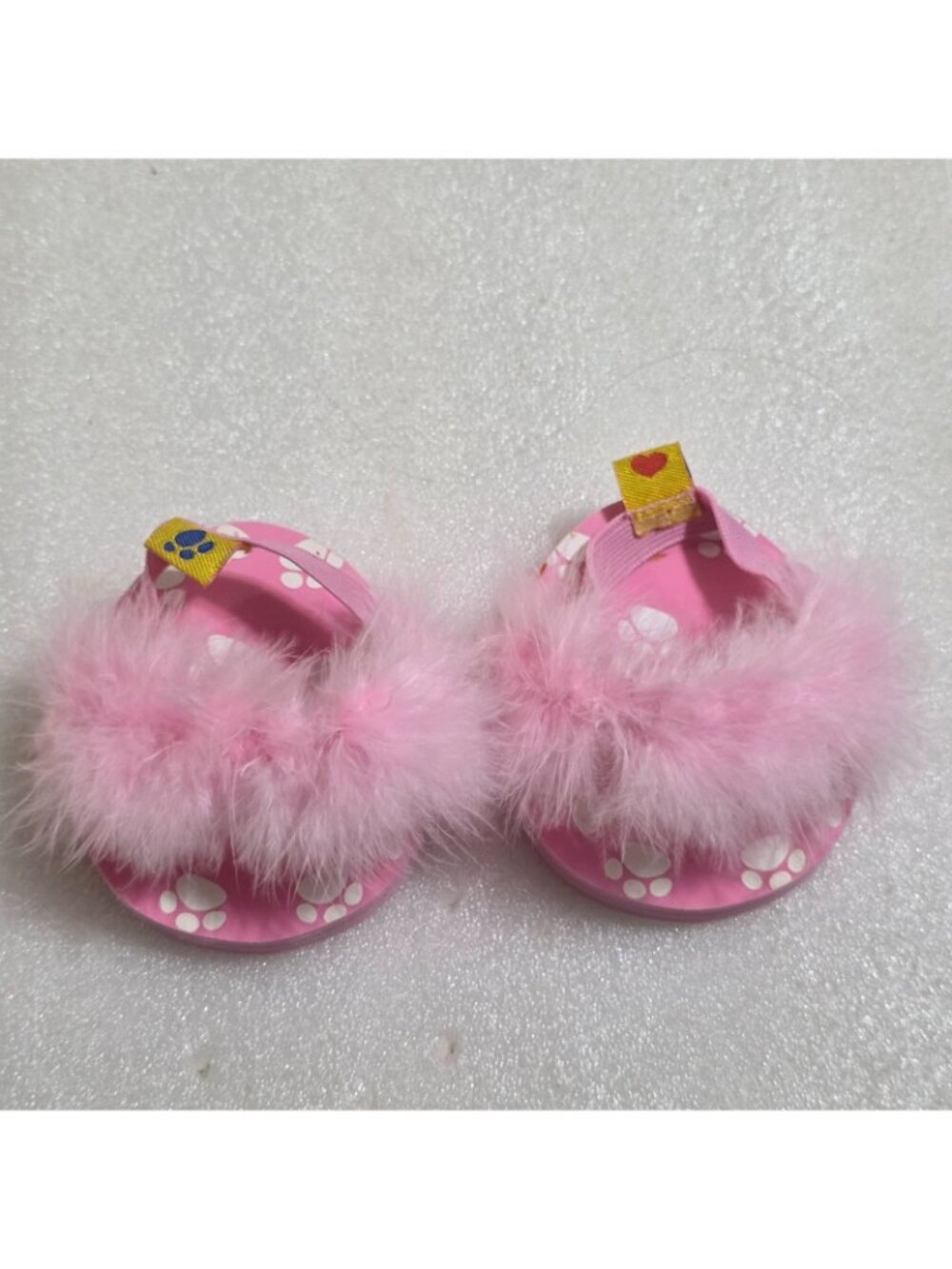 Build-A-Bear‎ Pink Fuzzy Faux Fur Heels Slippers Shoes Toy Paw Print